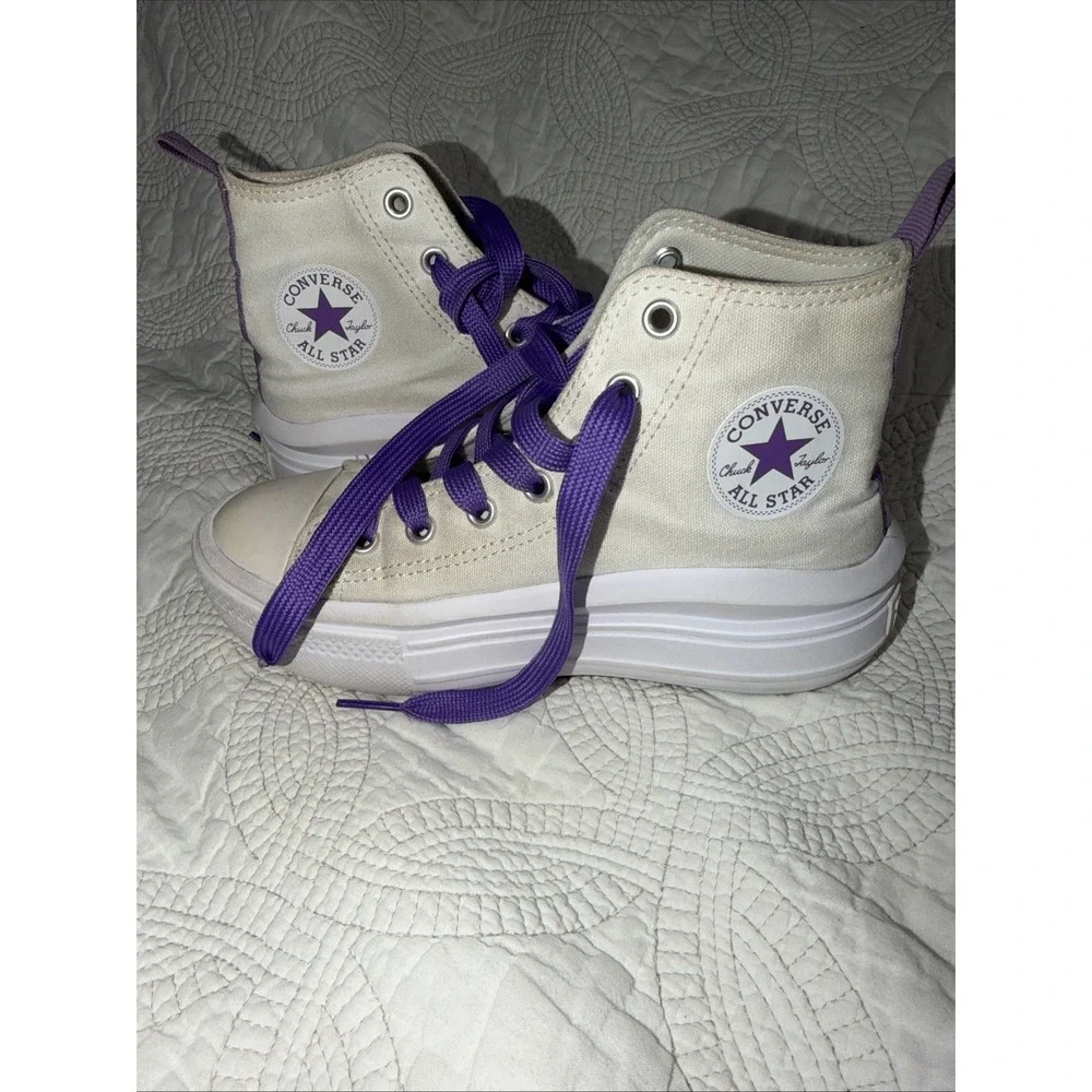 Converse Chuck Taylor High Top Platform Sneakers White/Purple Youth Sz 2
